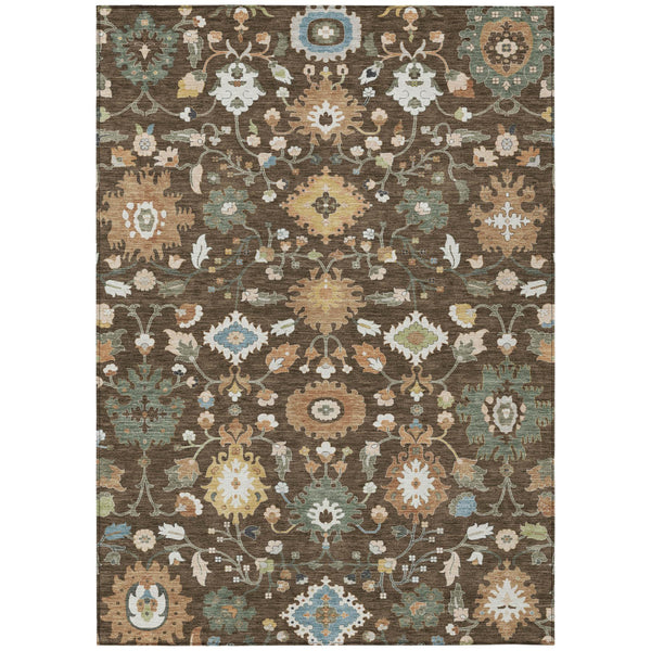 Floral Medallion Polyester Area Rug Machine Washable for Indoor Outdoor Patio Use