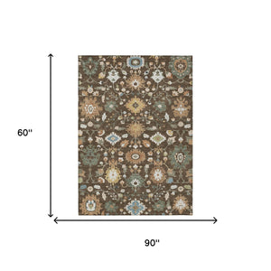 Floral Medallion Polyester Area Rug Machine Washable for Indoor Outdoor Patio Use