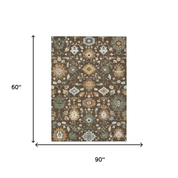 Floral Medallion Polyester Area Rug Machine Washable for Indoor Outdoor Patio Use