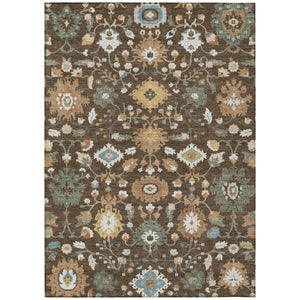 Floral Medallion Polyester Area Rug Machine Washable for Indoor Outdoor Patio Use