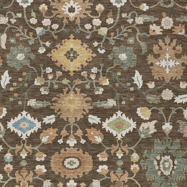 Floral Medallion Polyester Area Rug Machine Washable for Indoor Outdoor Patio Use