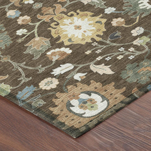 Floral Medallion Polyester Area Rug Machine Washable for Indoor Outdoor Patio Use
