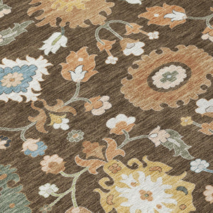 Floral Medallion Polyester Area Rug Machine Washable for Indoor Outdoor Patio Use