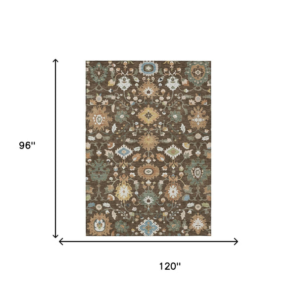 Floral Medallion Polyester Area Rug Machine Washable for Indoor Outdoor Patio Use