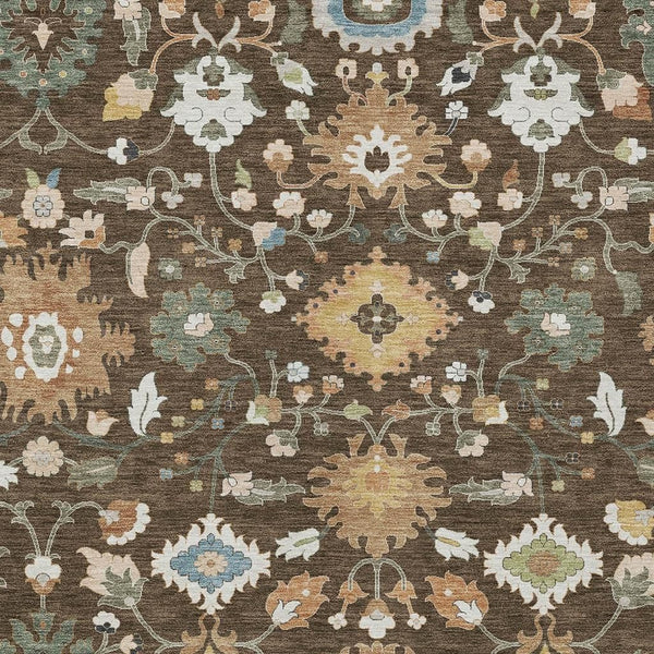 HomeRoots Floral Medallion Polyester Area Rug Machine Washable for Indoor Outdoor Patio Use 9' x 12' 725664