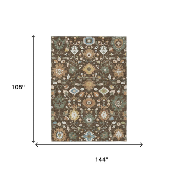 Floral Medallion Polyester Area Rug Machine Washable for Indoor Outdoor Patio Use
