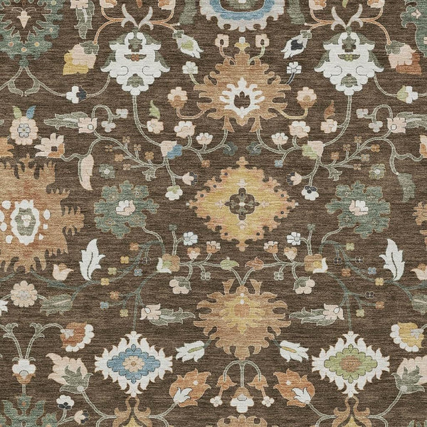 Floral Medallion Polyester Area Rug Machine Washable for Indoor Outdoor Patio Use