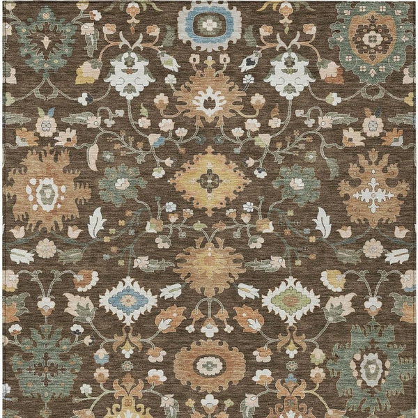 Floral Medallion Polyester Area Rug Machine Washable for Indoor Outdoor Patio Use