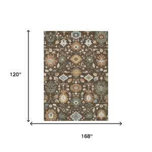 Floral Medallion Polyester Area Rug Machine Washable for Indoor Outdoor Patio Use