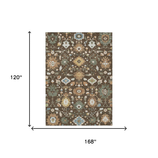 Floral Medallion Polyester Area Rug Machine Washable for Indoor Outdoor Patio Use
