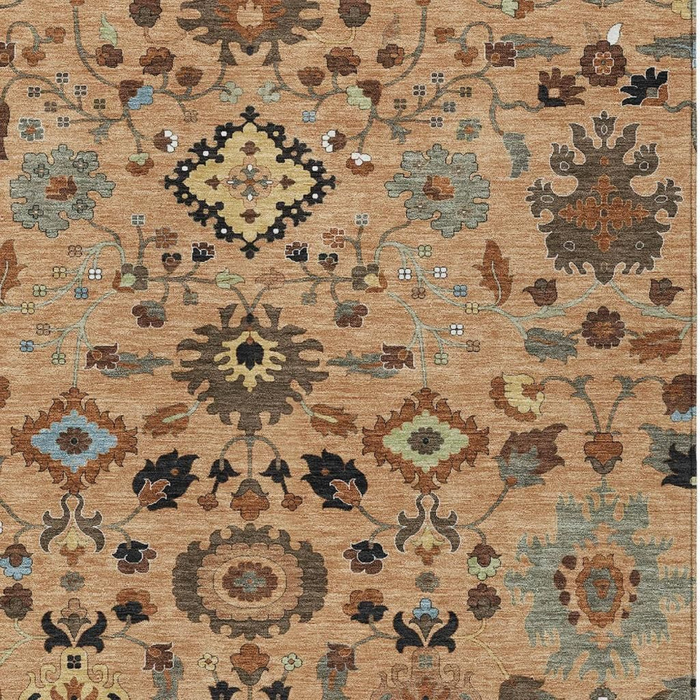 HomeRoots Floral Medallion Polyester Area Rug Washable for Indoor Outdoor Patio and Living Room Use 5' x 8' 725667