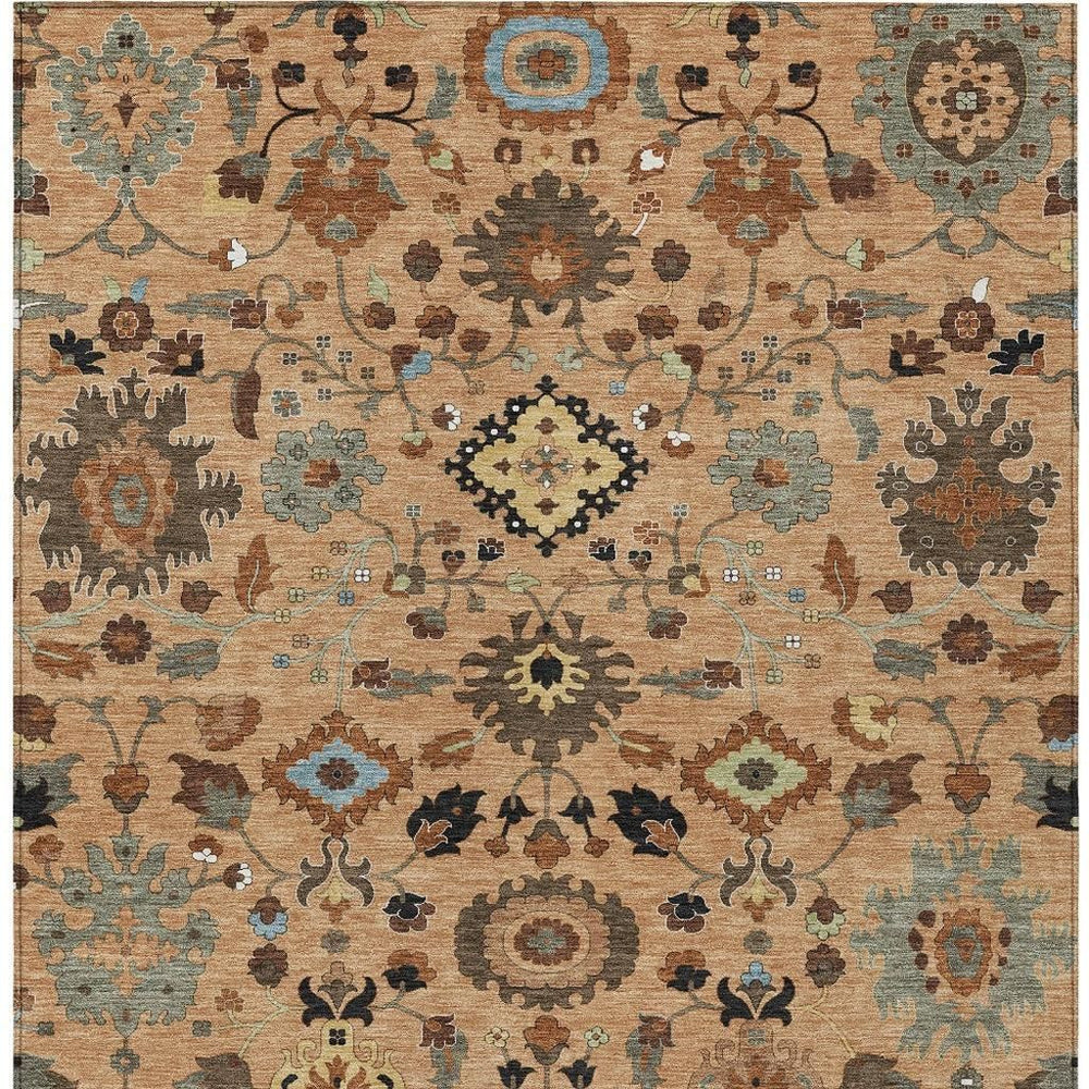 HomeRoots Floral Medallion Polyester Area Rug Washable for Indoor Outdoor Patio and Living Room Use 5' x 8' 725667