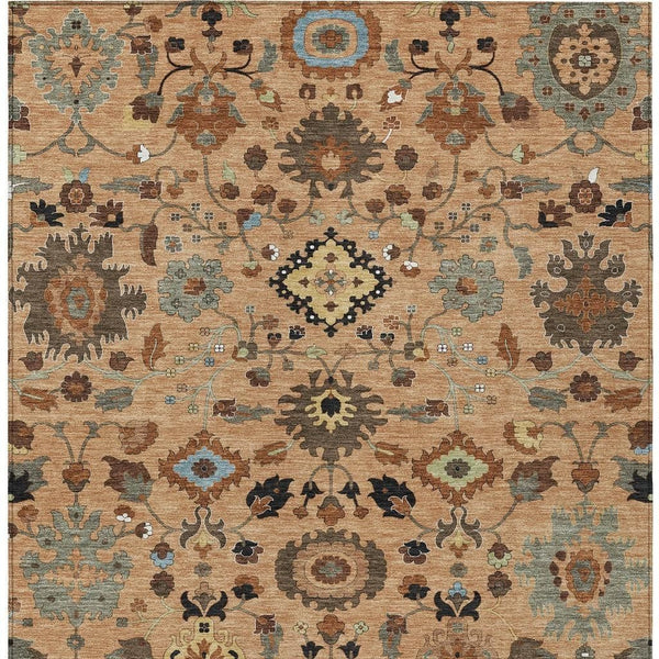 Floral Medallion Polyester Area Rug Washable for Indoor Outdoor Patio and Living Room Use