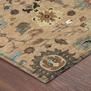 Floral Medallion Polyester Area Rug Washable for Indoor Outdoor Patio and Living Room Use