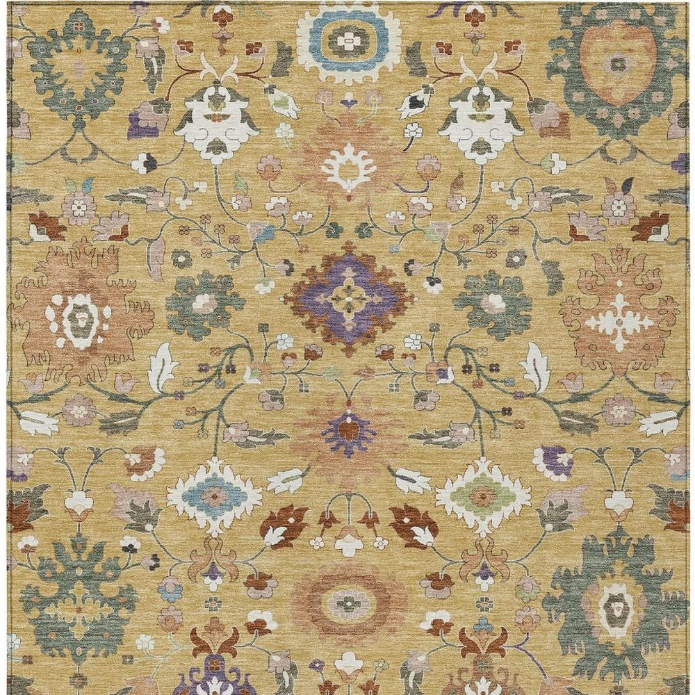 HomeRoots Floral Medallion Washable Indoor Outdoor Polyester Area Rug for Patio Porch or Living Room 5' x 8' 725673