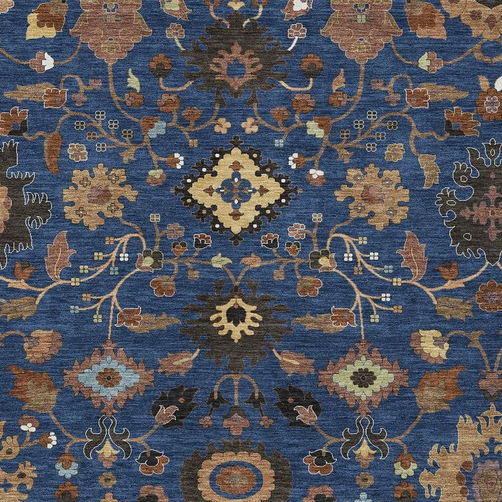 HomeRoots Floral Medallion Polyester Area Rug Washable Indoor Outdoor Patio Navy Copper Design 5' x 8' 725679