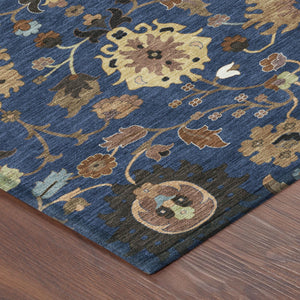 Floral Medallion Polyester Area Rug Washable Indoor Outdoor Patio Navy Copper Design