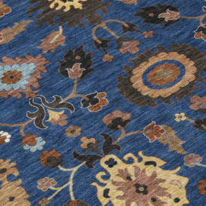 Floral Medallion Polyester Area Rug Washable Indoor Outdoor Patio Navy Copper Design