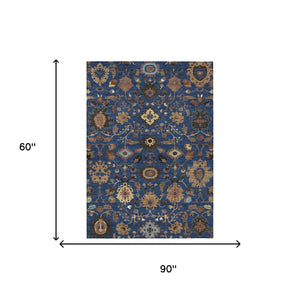 Floral Medallion Polyester Area Rug Washable Indoor Outdoor Patio Navy Copper Design