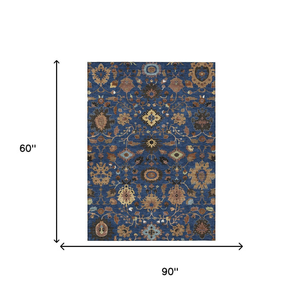 Floral Medallion Polyester Area Rug Washable Indoor Outdoor Patio Navy Copper Design