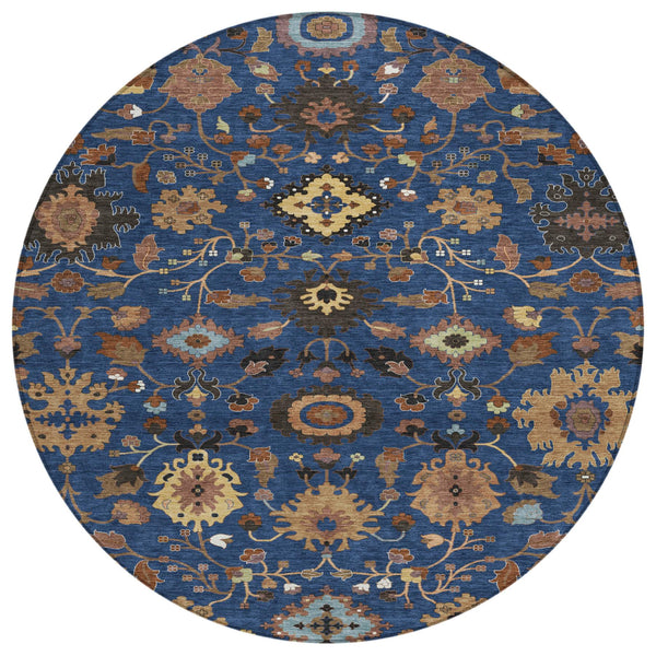 8 Ft Round Floral Medallion Polyester Rug Machine Washable Indoor Outdoor Use