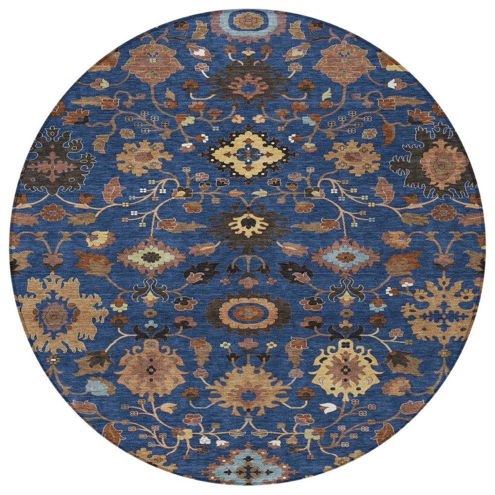 8 Ft Round Floral Medallion Polyester Rug Machine Washable Indoor Outdoor Use