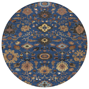 8 Ft Round Floral Medallion Polyester Rug Machine Washable Indoor Outdoor Use