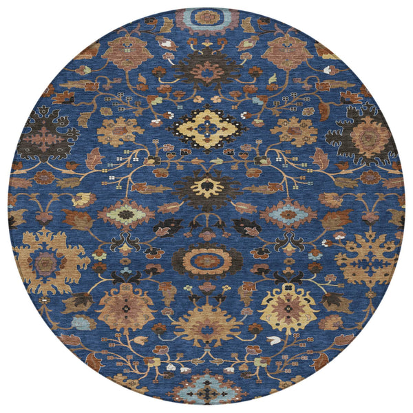 8 Ft Round Floral Medallion Polyester Rug Machine Washable Indoor Outdoor Use