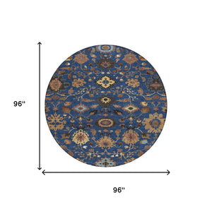 8 Ft Round Floral Medallion Polyester Rug Machine Washable Indoor Outdoor Use