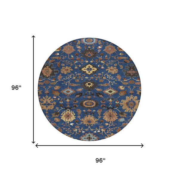 8 Ft Round Floral Medallion Polyester Rug Machine Washable Indoor Outdoor Use