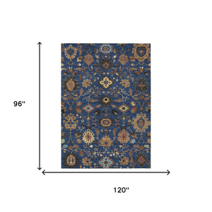 Floral Medallion Polyester Area Rug Washable Indoor Outdoor Patio Navy Copper Design
