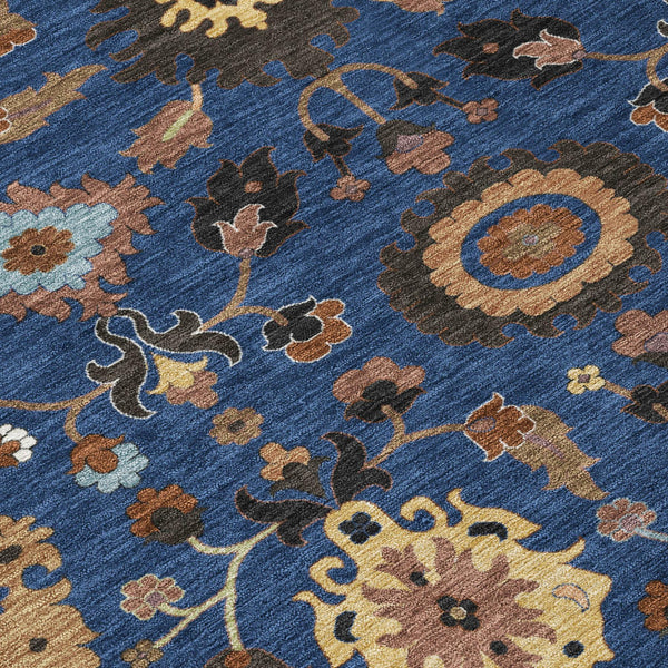 Floral Medallion Polyester Area Rug Washable Indoor Outdoor Patio Navy Copper Design