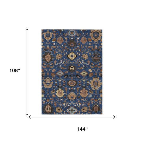 Floral Medallion Polyester Area Rug Washable Indoor Outdoor Patio Navy Copper Design