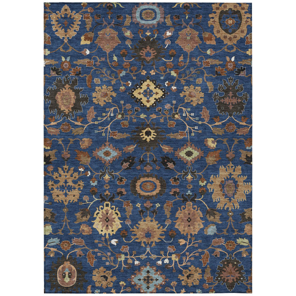 Floral Medallion Polyester Area Rug Washable Indoor Outdoor Patio Navy Copper Design