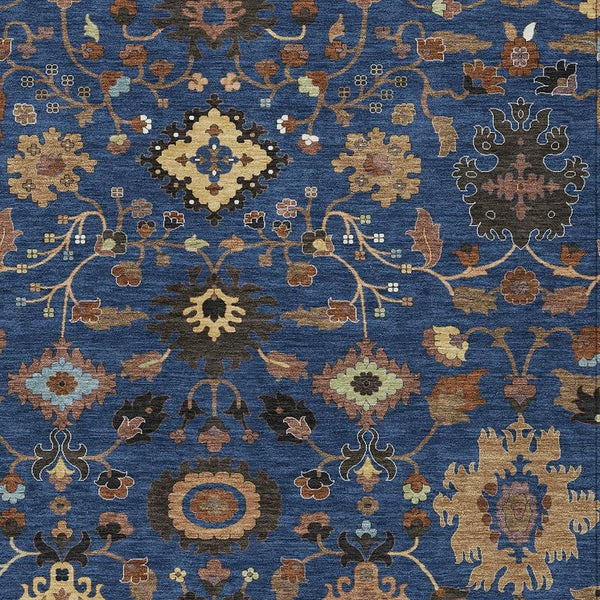 Floral Medallion Polyester Area Rug Washable Indoor Outdoor Patio Navy Copper Design