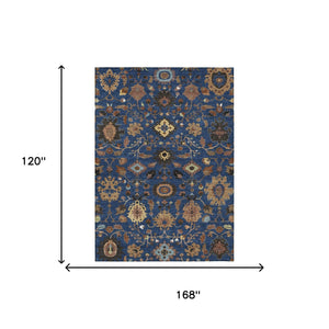 Floral Medallion Polyester Area Rug Washable Indoor Outdoor Patio Navy Copper Design