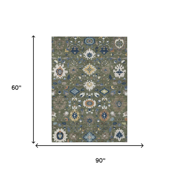 Floral Medallion Washable Indoor Outdoor Area Rug Polyester Low Pile Patio Living Room