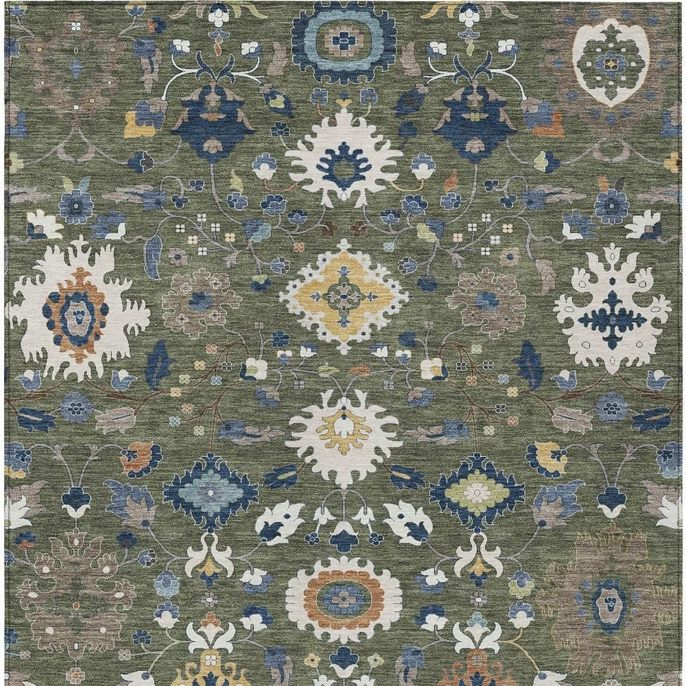 HomeRoots Floral Medallion Washable Indoor Outdoor Area Rug Polyester Low Pile Patio Living Room 8' x 10' 725687