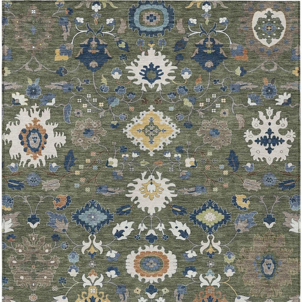 Floral Medallion Washable Indoor Outdoor Area Rug Polyester Low Pile Patio Living Room