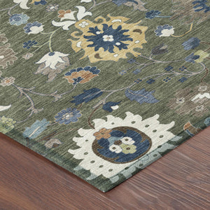Floral Medallion Washable Indoor Outdoor Area Rug Polyester Low Pile Patio Living Room