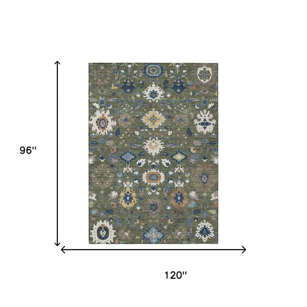 Floral Medallion Washable Indoor Outdoor Area Rug Polyester Low Pile Patio Living Room