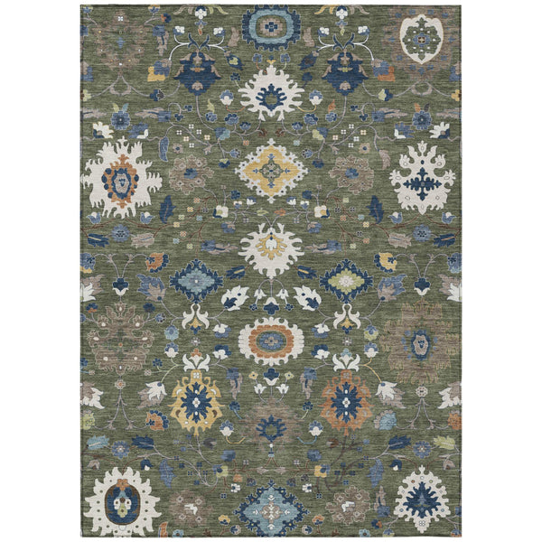 Floral Medallion Washable Indoor Outdoor Area Rug Polyester Low Pile Patio Living Room