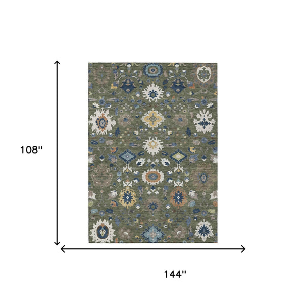 Floral Medallion Washable Indoor Outdoor Area Rug Polyester Low Pile Patio Living Room