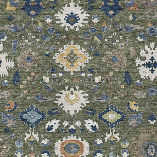 Floral Medallion Washable Indoor Outdoor Area Rug Polyester Low Pile Patio Living Room