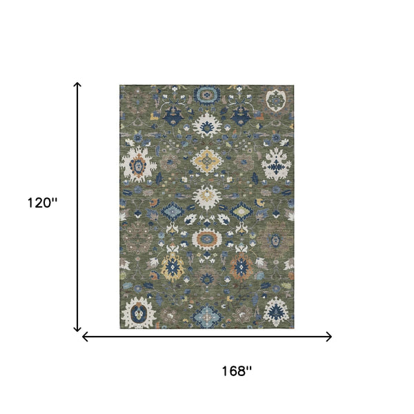 Floral Medallion Washable Indoor Outdoor Area Rug Polyester Low Pile Patio Living Room