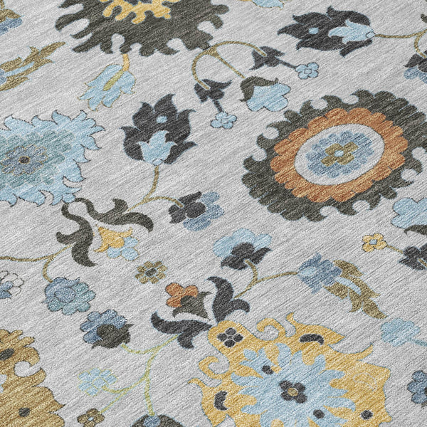 8 Ft Round Floral Medallion Polyester Area Rug Washable for Patio and Foyer
