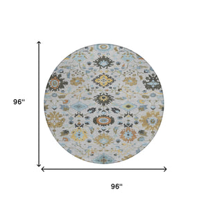 8 Ft Round Floral Medallion Polyester Area Rug Washable for Patio and Foyer