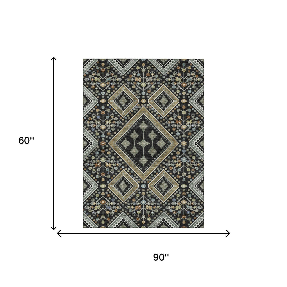HomeRoots Medallion Washable Polyester Area Rug for Indoor Outdoor Patios Stain Resistant Decor 10' x 14' 725707