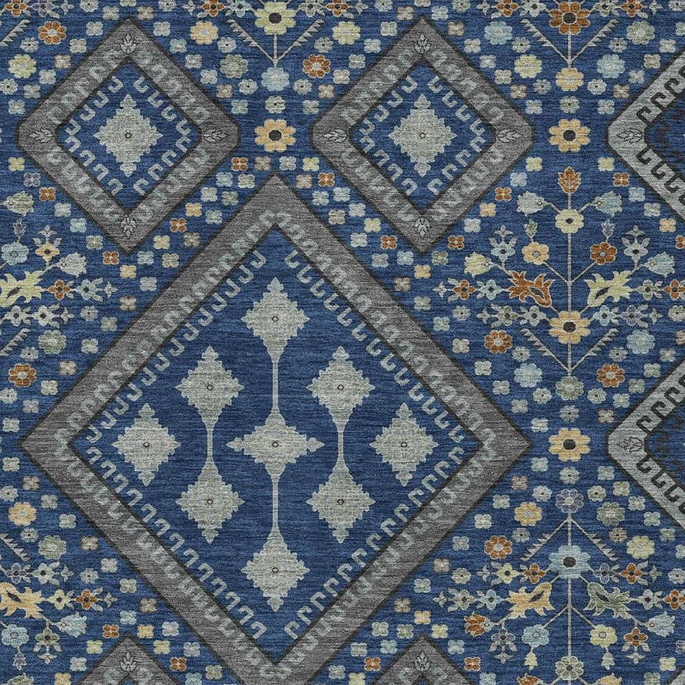 HomeRoots Medallion Polyester Area Rug Washable Indoor Outdoor Navy Ivory Transitional Style Living Room 9' x 12' 725724