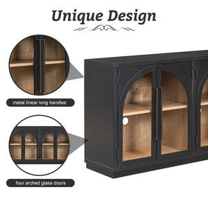 English Elm Trexm Arched Glass Door Buffet Sideboard Oak Veneer Storage Cabinet for Dining Room Black XW000021AAB-2026